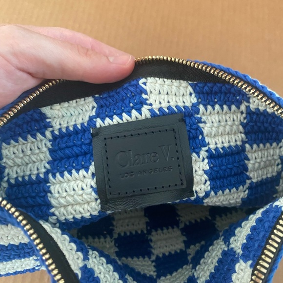 Clare V. Foldover Clutch "Cobalt/Cream Crochet Checker" - Picture 4 of 7